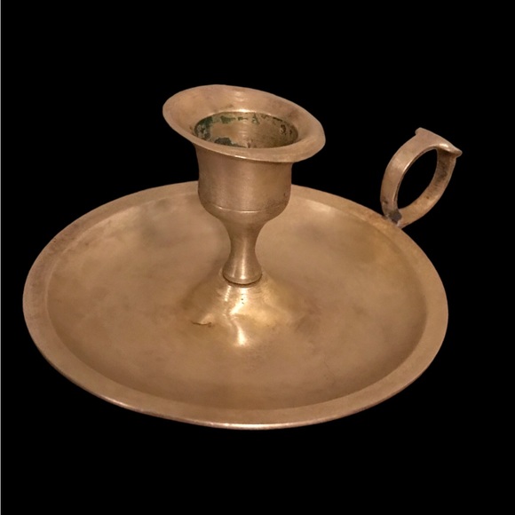 Vintage Chamber Style Finger-Loop Candlestick Holder Solid Brass Free Shipping - Picture 3 of 4